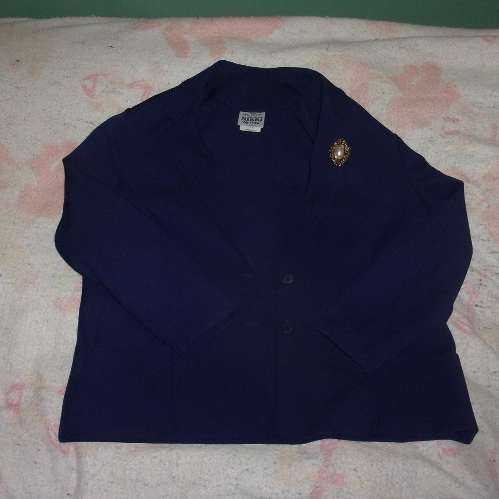Vintage Nikki Women s Blue 2 Button Blazer Jacket Padded With Pin Size 20